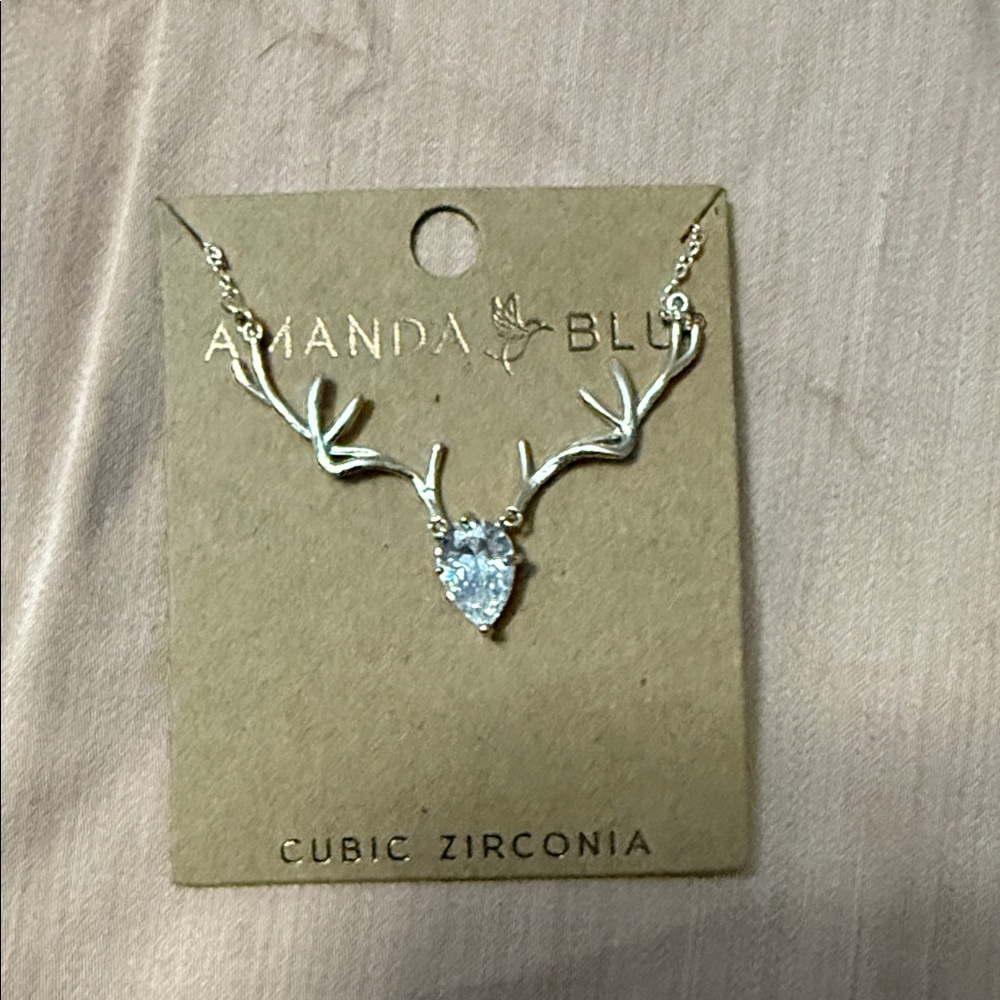 Silver Antler Necklace with Cubic Zirconia